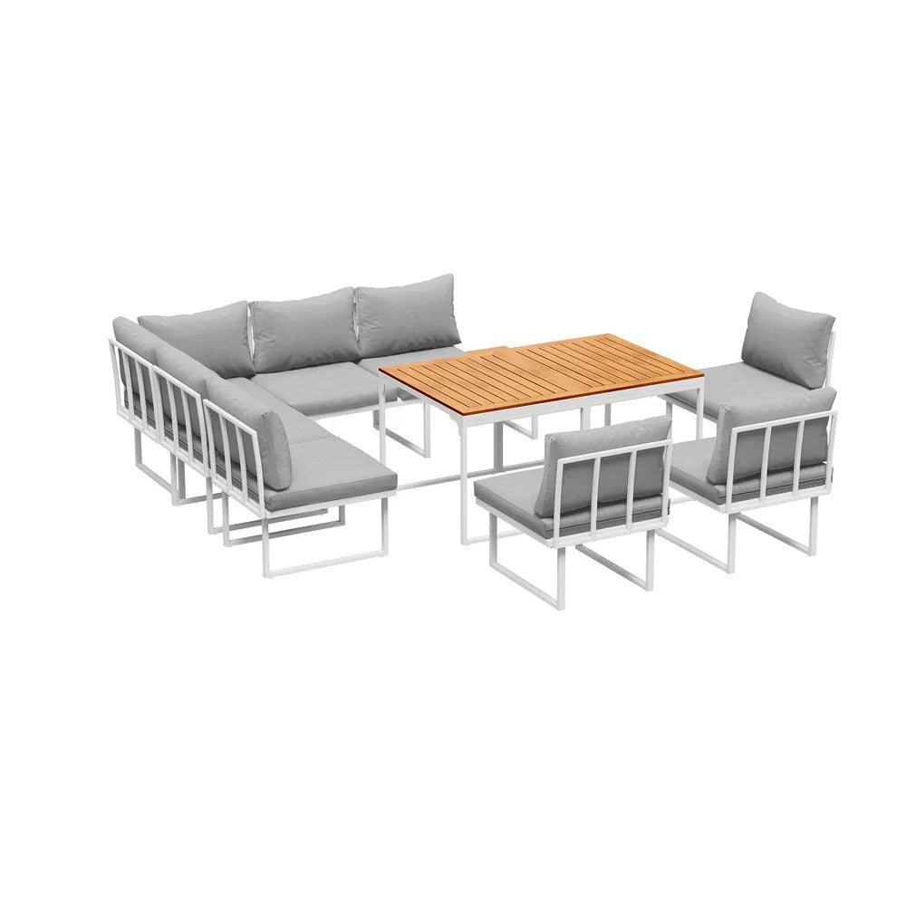 8 Seater Outdoor Dining Sofa Set with Side Table White