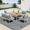 6 Seater Outdoor Dining Sofa Set with Cushions White