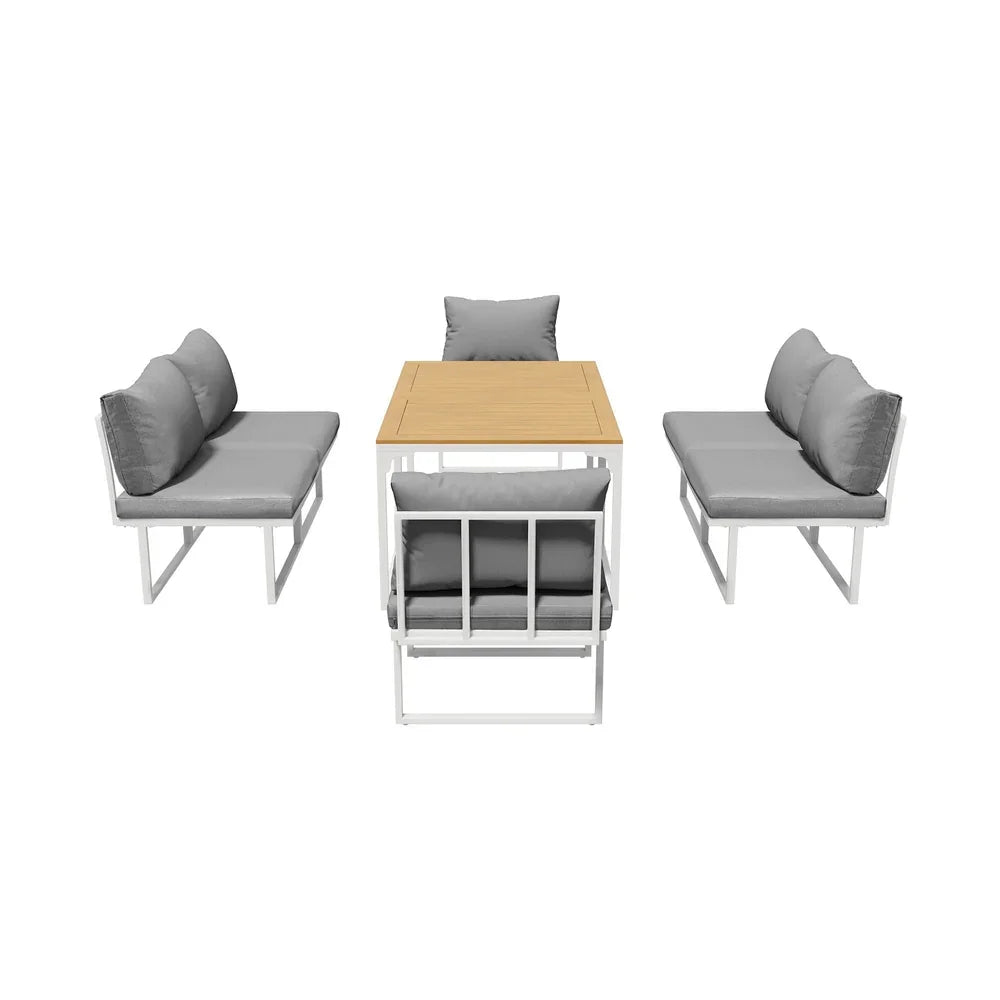 6 Seater Outdoor Dining Sofa Set with Cushions White