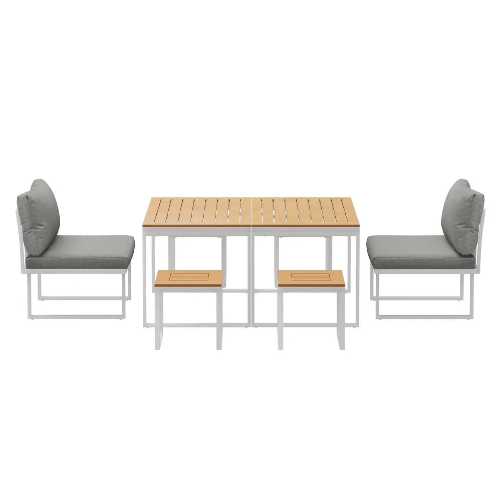 6 Seater Outdoor Dining Set Sofa Lounge Patio Ottoman White