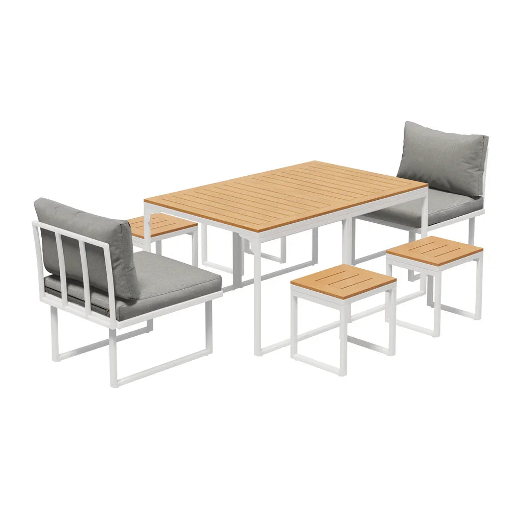 6 Seater Outdoor Dining Set Sofa Lounge Patio Ottoman White