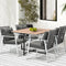 5PC Outdoor Dining Set Rattan Chairs Table White Grey Cushions
