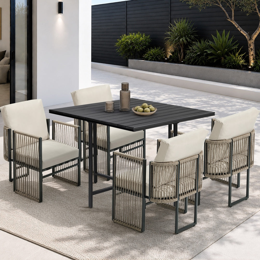5-Piece Outdoor Dining Set with Rope-Woven Chairs, 150kg, Steel