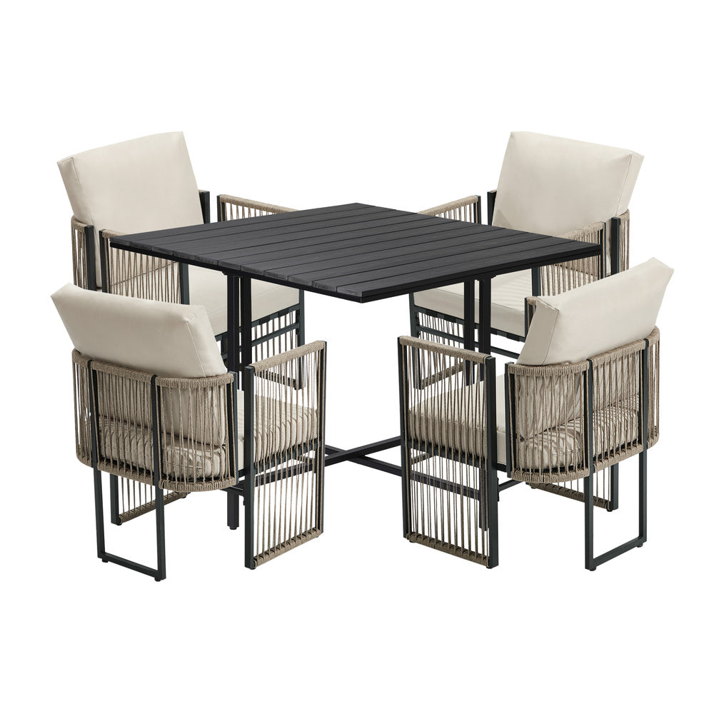 5-Piece Outdoor Dining Set with Rope-Woven Chairs, 150kg, Steel
