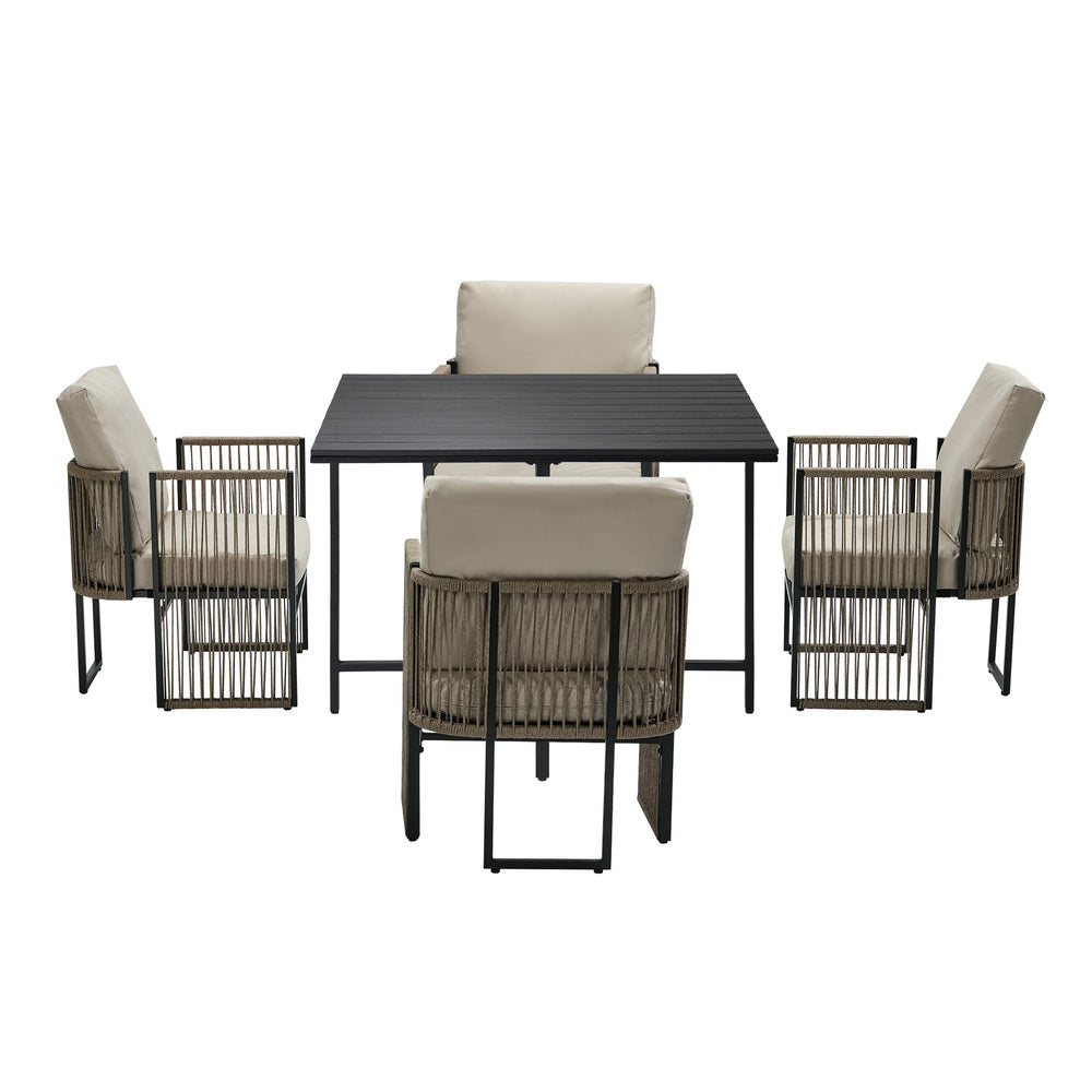 5-Piece Outdoor Dining Set with Rope-Woven Chairs, 150kg, Steel