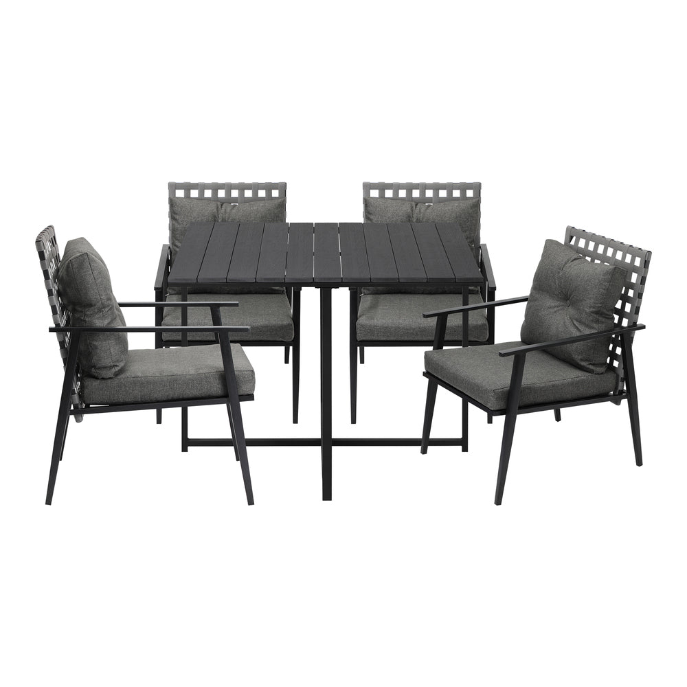5PCS Outdoor Dining Set Black Table and Rattan Chairs