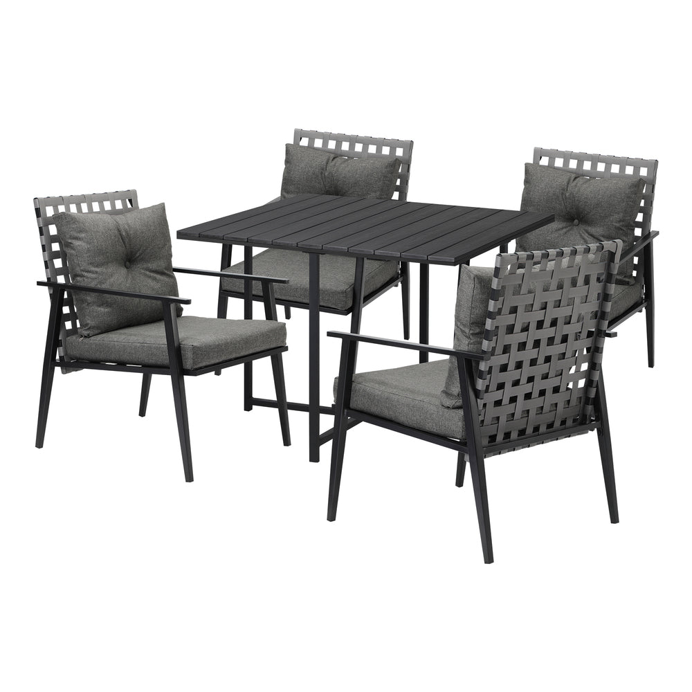 5PCS Outdoor Dining Set Black Table and Rattan Chairs