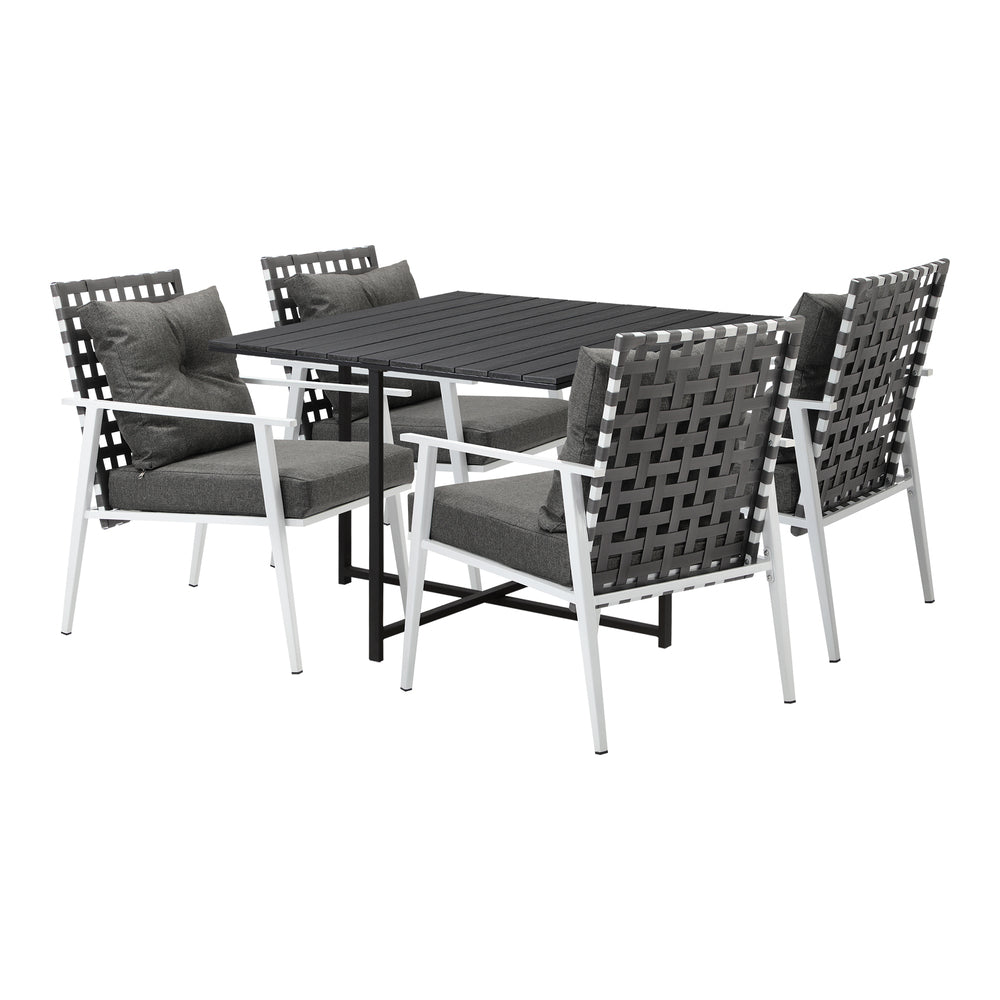 Outdoor Dining Set Balck Table Rattan White Chairs 5PC