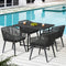 Livsip 5‑Piece Outdoor Dining Set – Black Table with Lounge Chairs & Cushions
