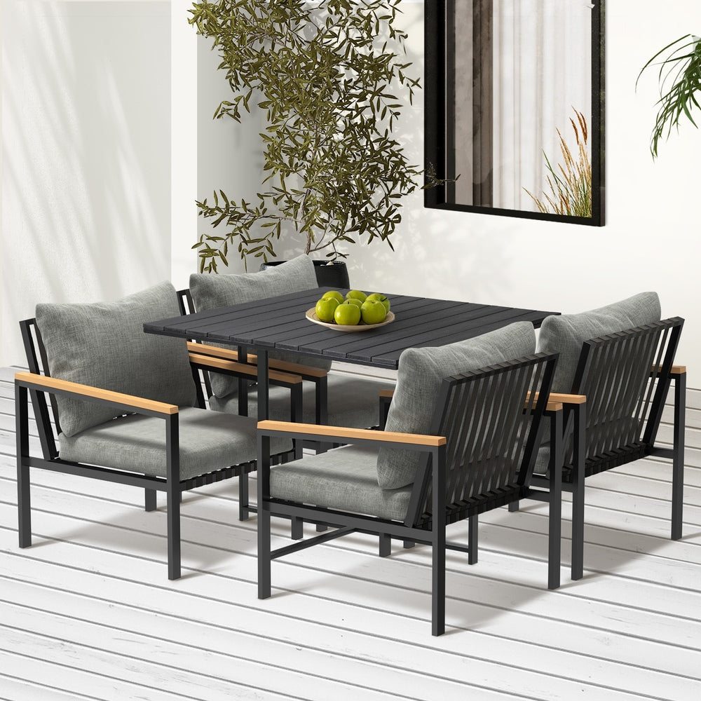 Outdoor Dining Set Black Table and Chairs 5PCS