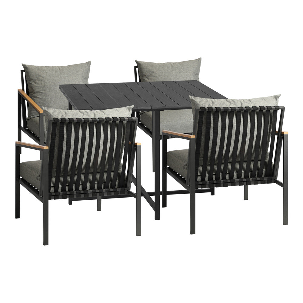 Outdoor Dining Set Black Table and Chairs 5PCS