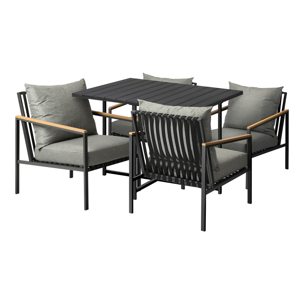 Outdoor Dining Set Black Table and Chairs 5PCS