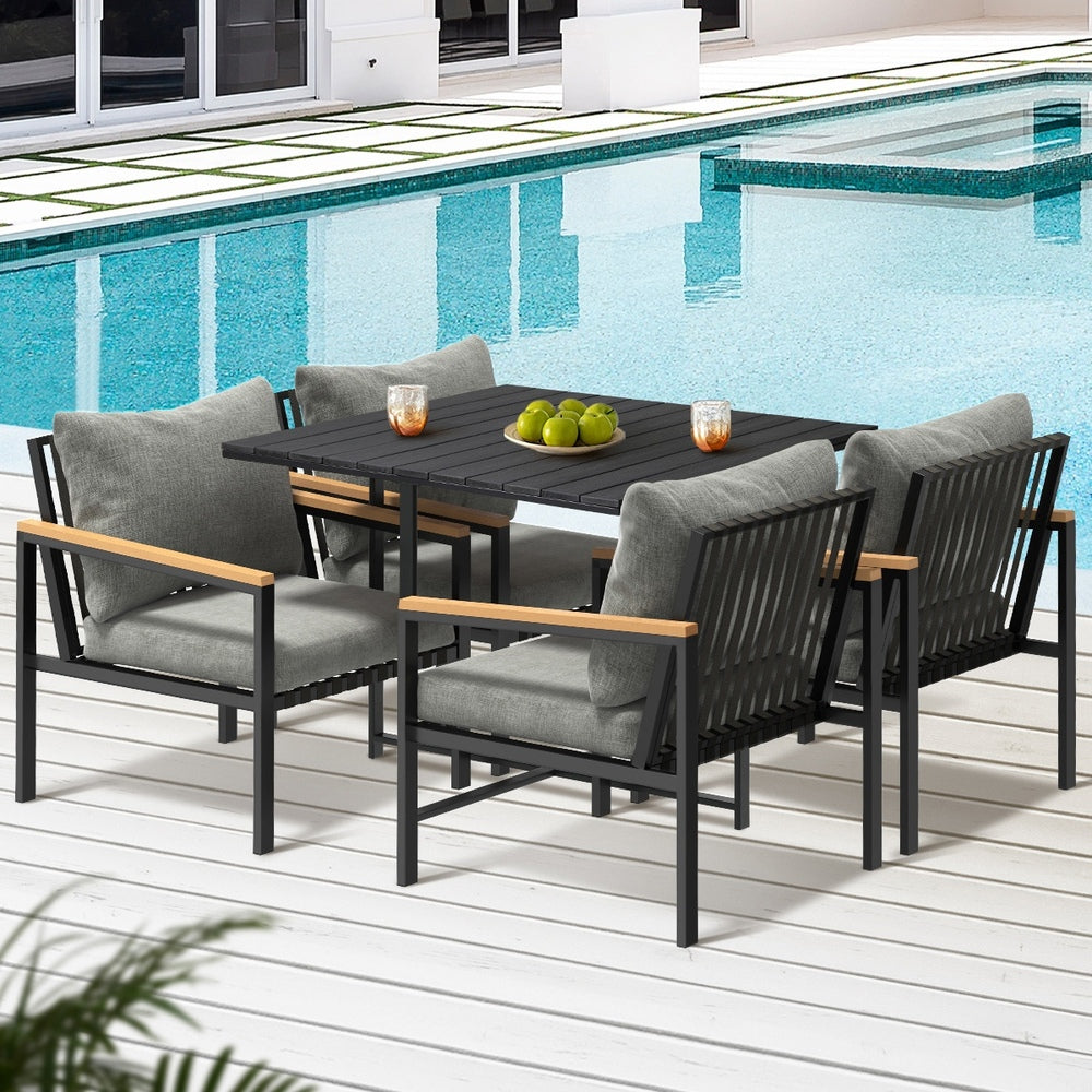 Outdoor Dining Set Black Table and Chairs 5PCS