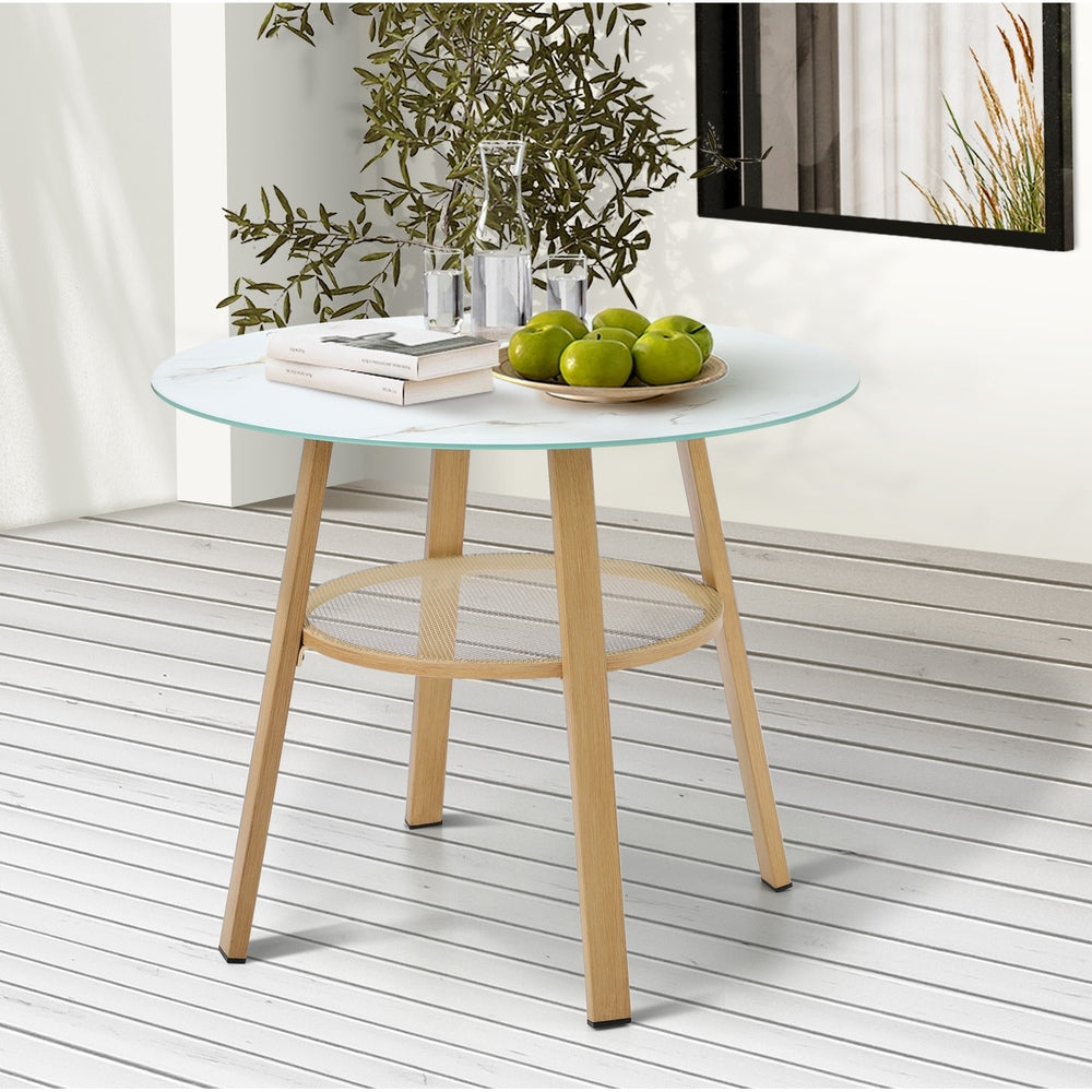 Outdoor Dining Table w/ Storage Shelf Brown 90cm