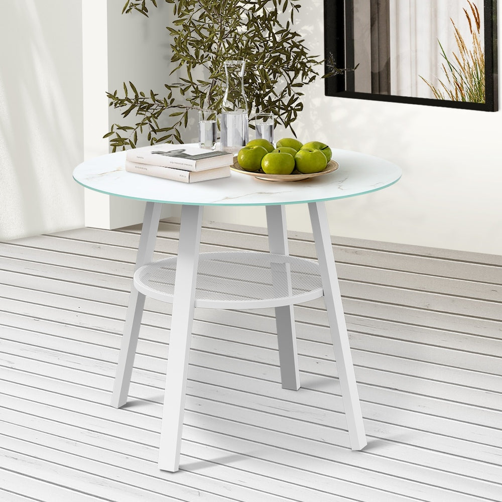 Outdoor Dining Table w/ Storage Shelf White 90cm