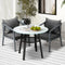 3PC Outdoor Dining Set Table with 2 Lounge Chairs Grey Cushions
