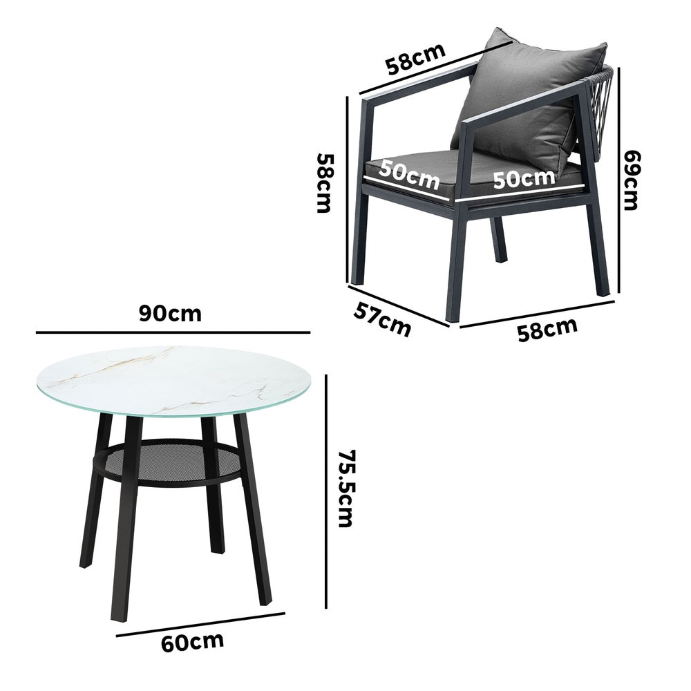 3PCS Outdoor Dining Set Table Lounge Chair