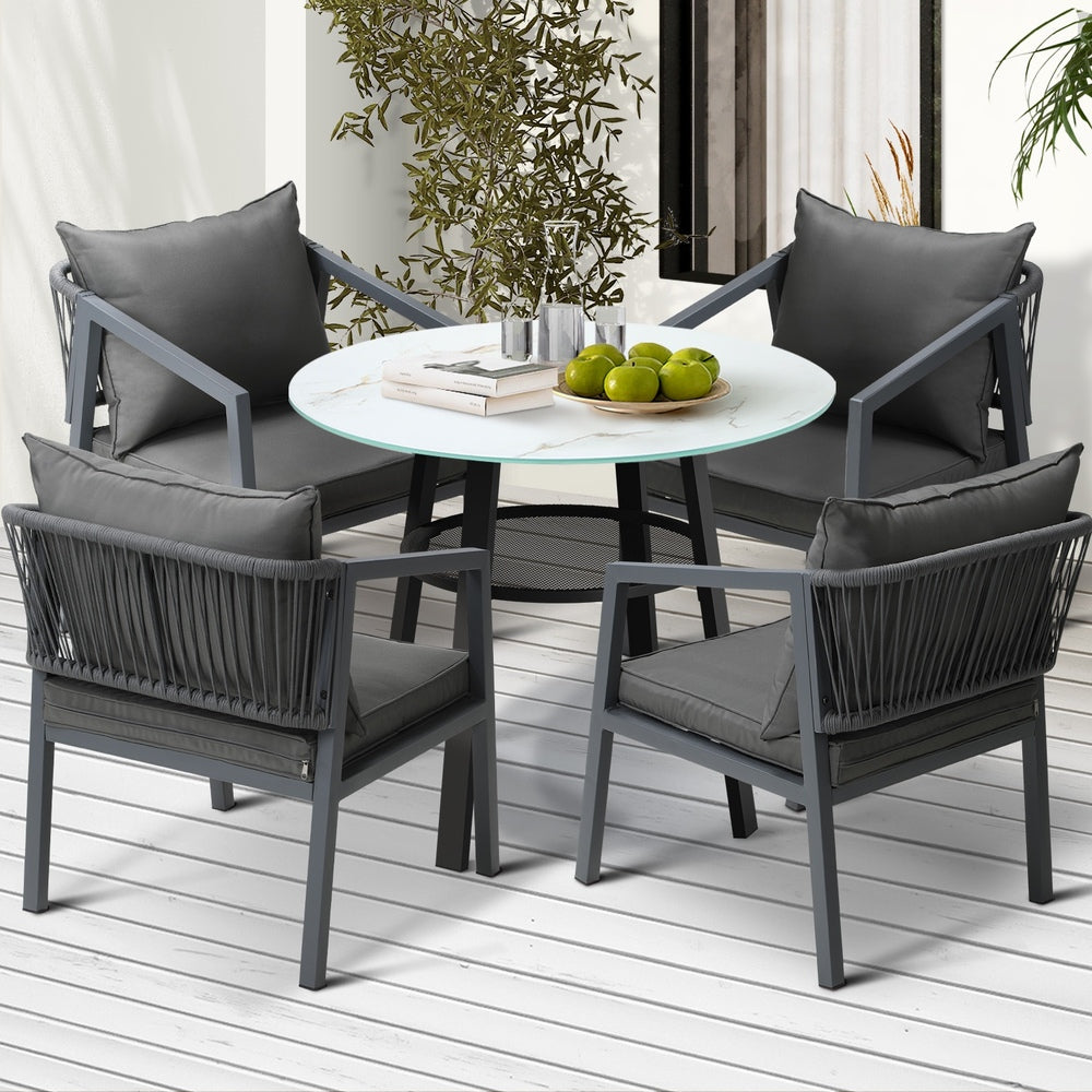 5PCS Outdoor Dining Set Table Lounge Chair