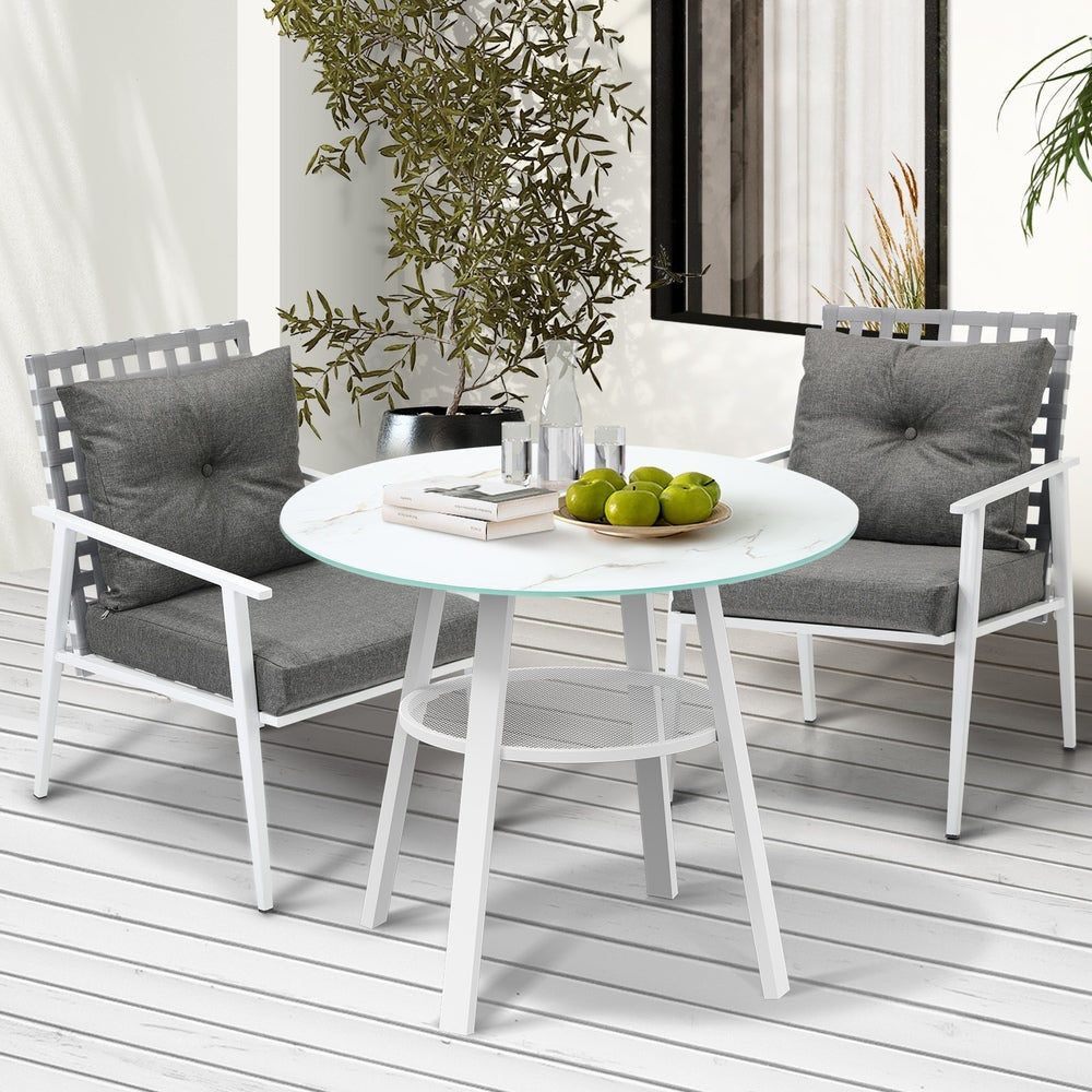 Outdoor Dining Set 2 Seater Rattan Armchair Glass Table