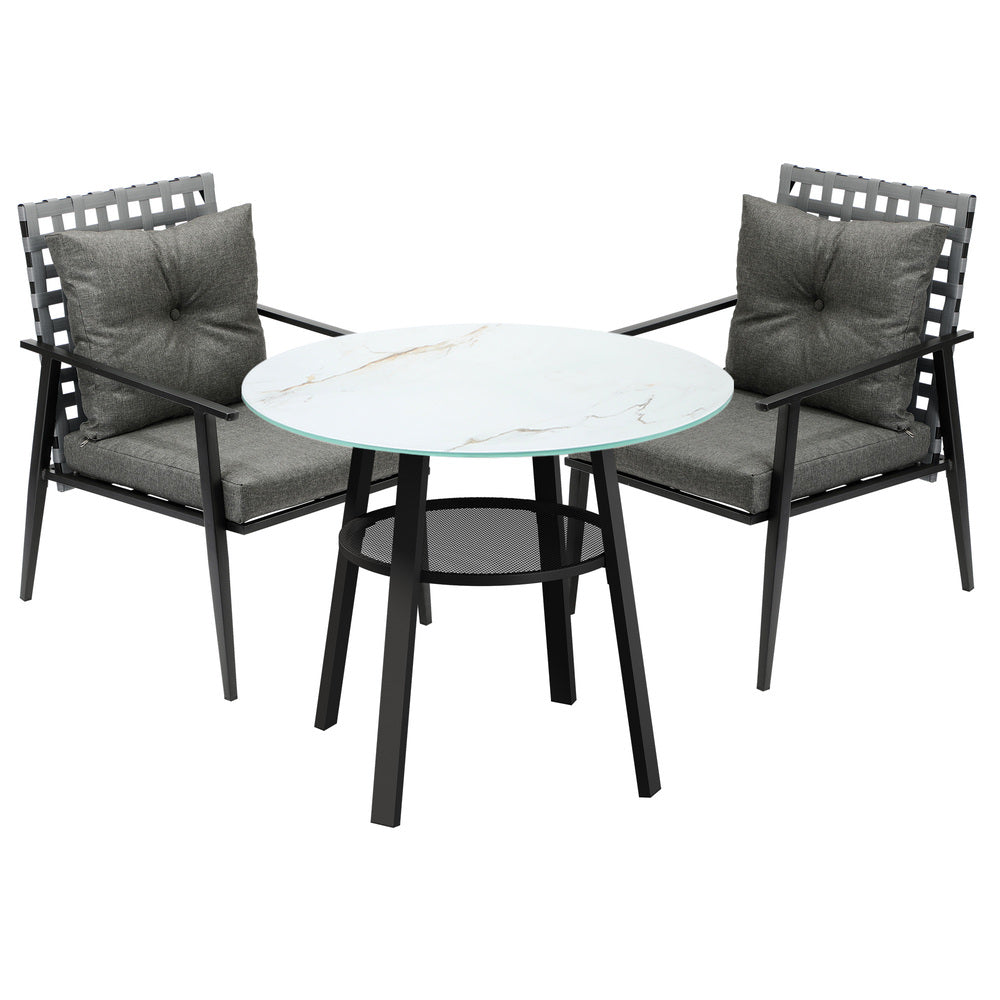 Outdoor Dining Set 2 Seater Rattan Armchair Glass Table