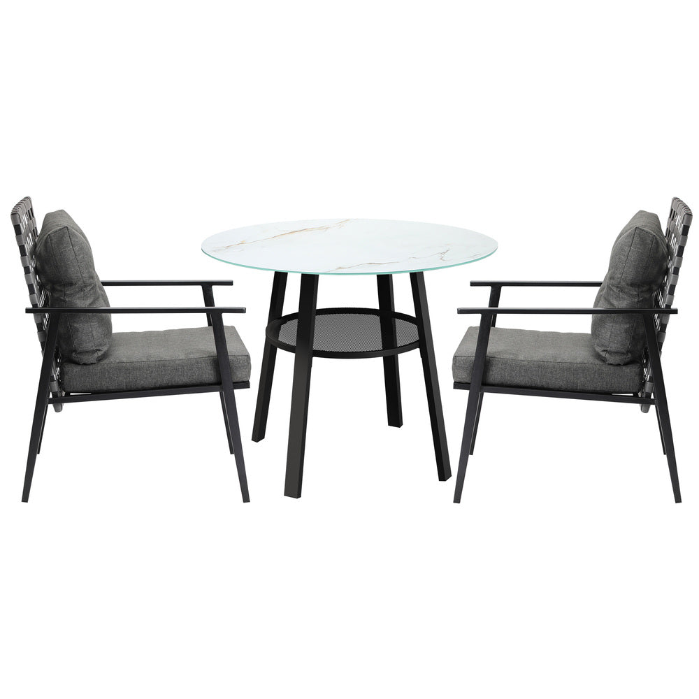 Outdoor Dining Set 2 Seater Rattan Armchair Glass Table