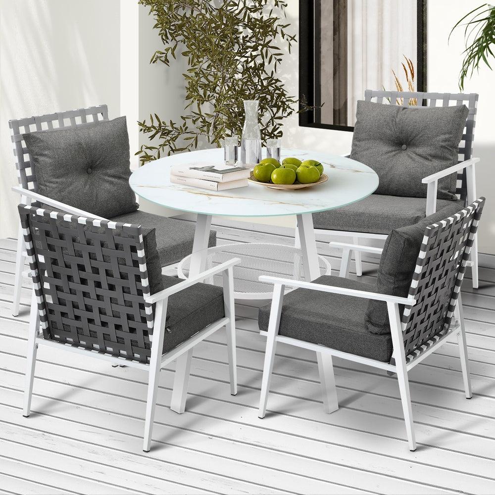 Outdoor Dining Set 4 Seater Rattan Armchair Glass Table