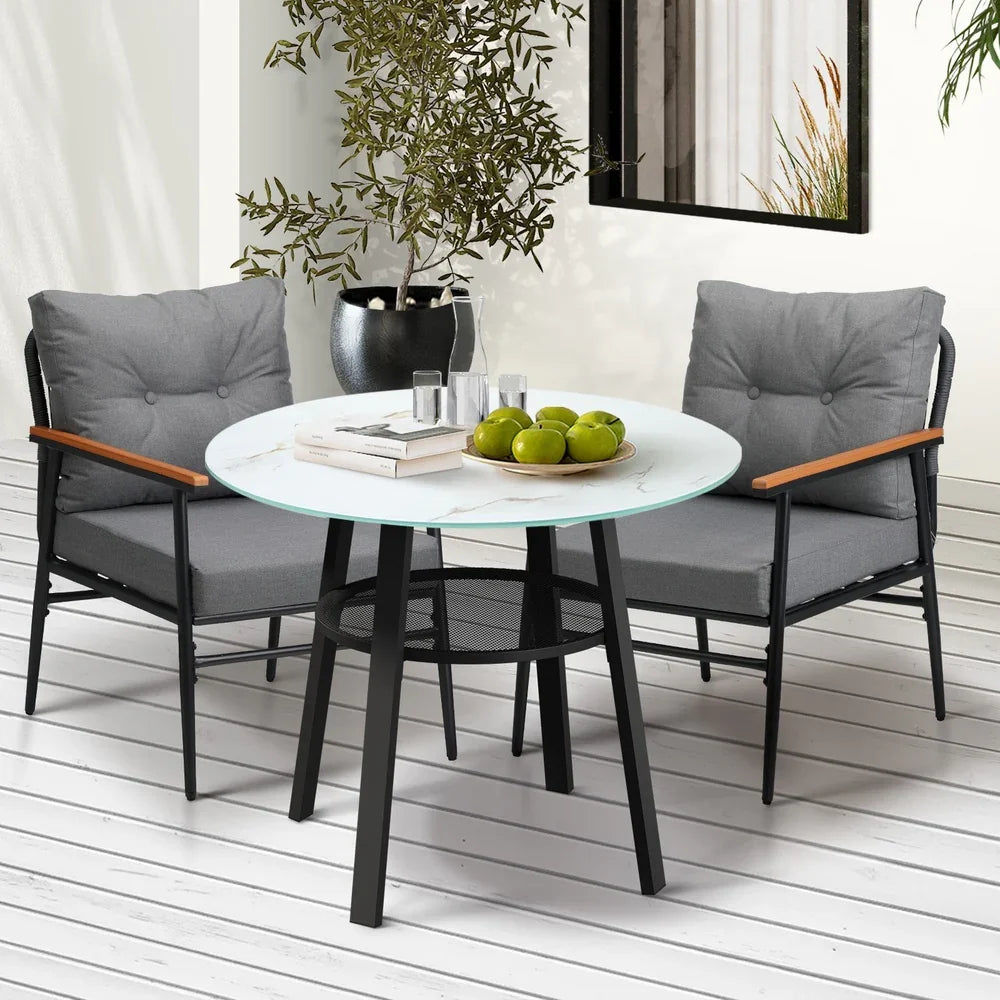 Livsip Outdoor Dining Set 3PC Lounge Setting Table Storage Shelf