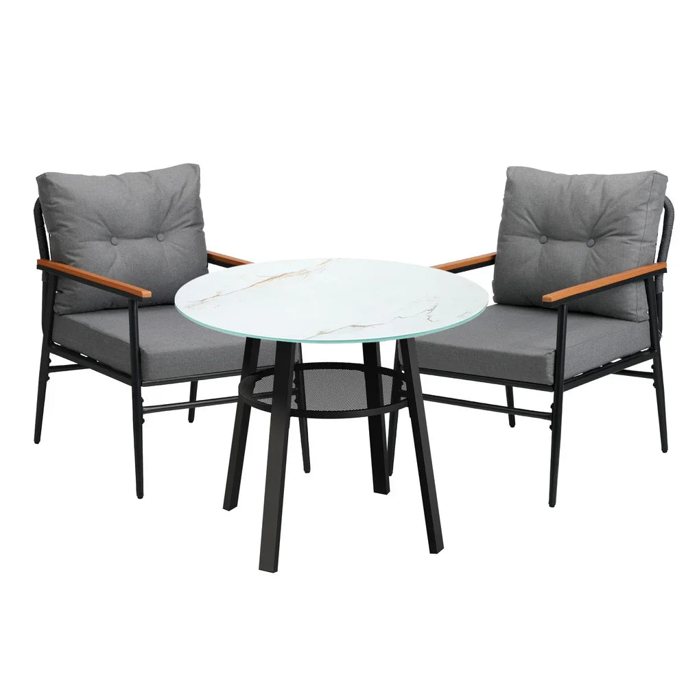 Livsip Outdoor Dining Set 3PC Lounge Setting Table Storage Shelf