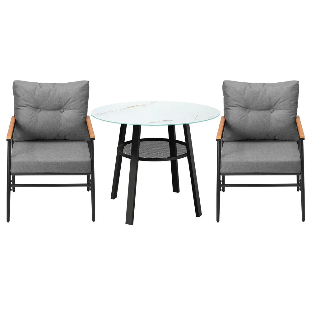 Livsip Outdoor Dining Set 3PC Lounge Setting Table Storage Shelf