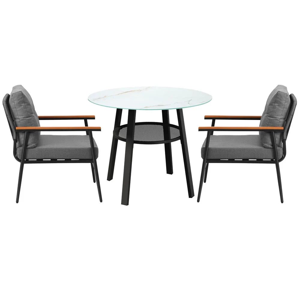 Livsip Outdoor Dining Set 3PC Lounge Setting Table Storage Shelf