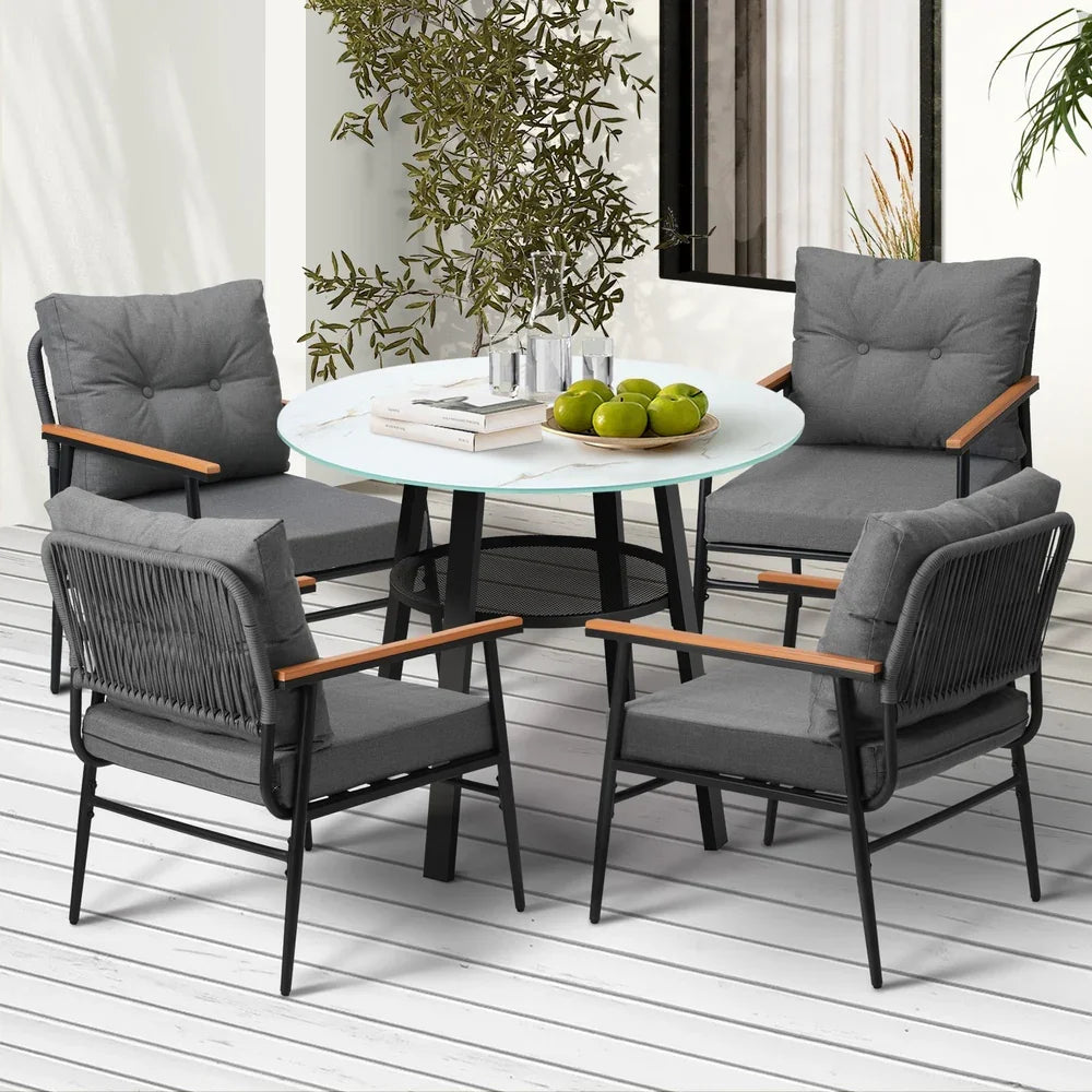 Outdoor Dining Set 5PC Lounge Setting Table Storage Shelf