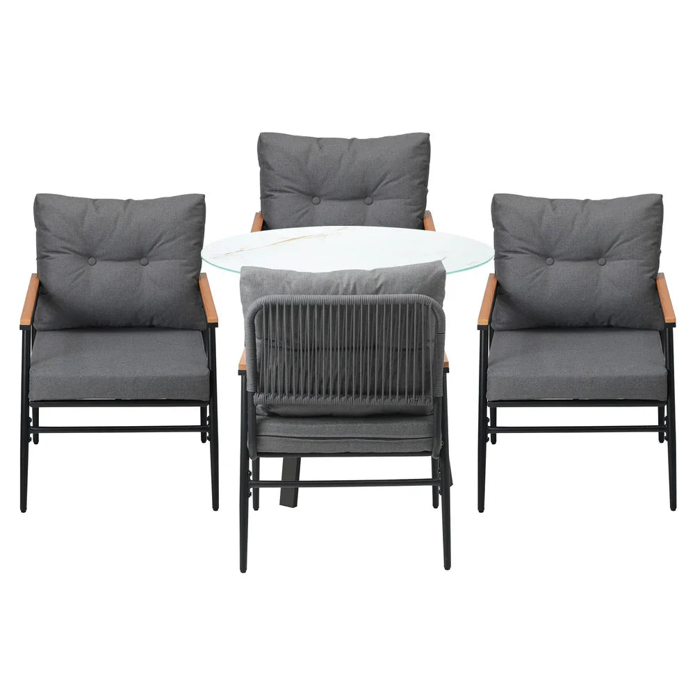 Outdoor Dining Set 5PC Lounge Setting Table Storage Shelf