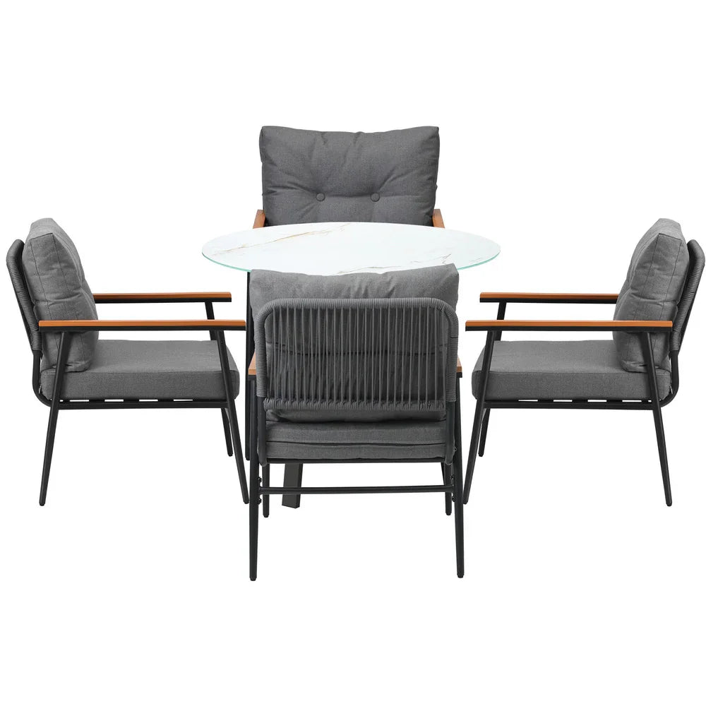 Outdoor Dining Set 5PC Lounge Setting Table Storage Shelf