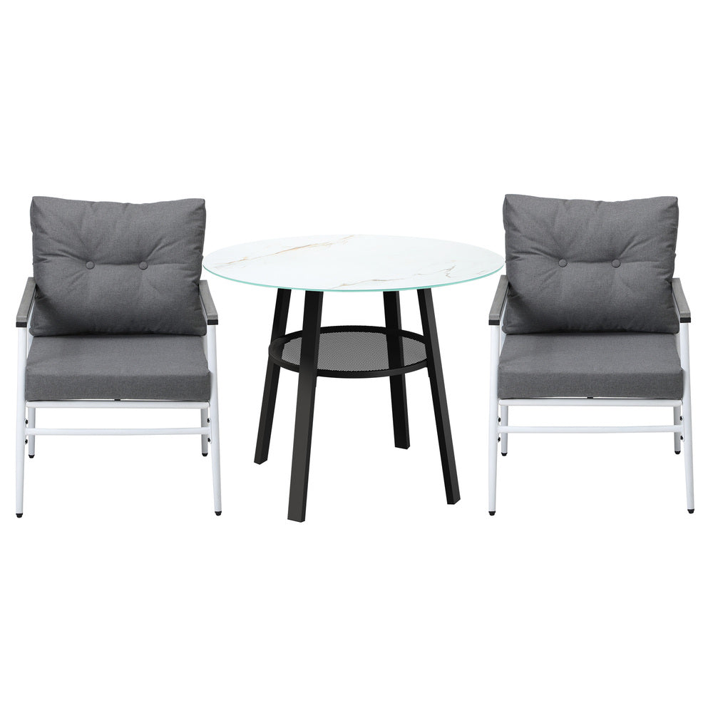 Outdoor Dining Set 2 Seater Marble Tempered Glass Table