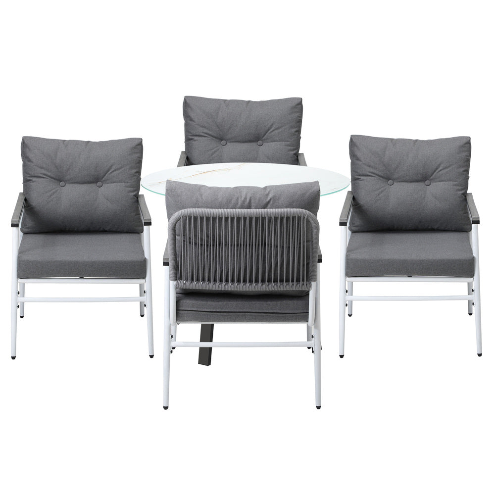 Outdoor Dining Set 4 Seater Marble Tempered Glass Table