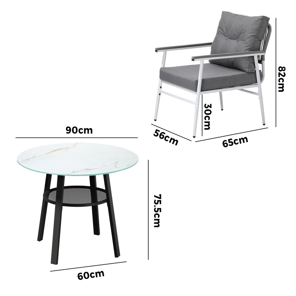 Outdoor Dining Set 4 Seater Marble Tempered Glass Table