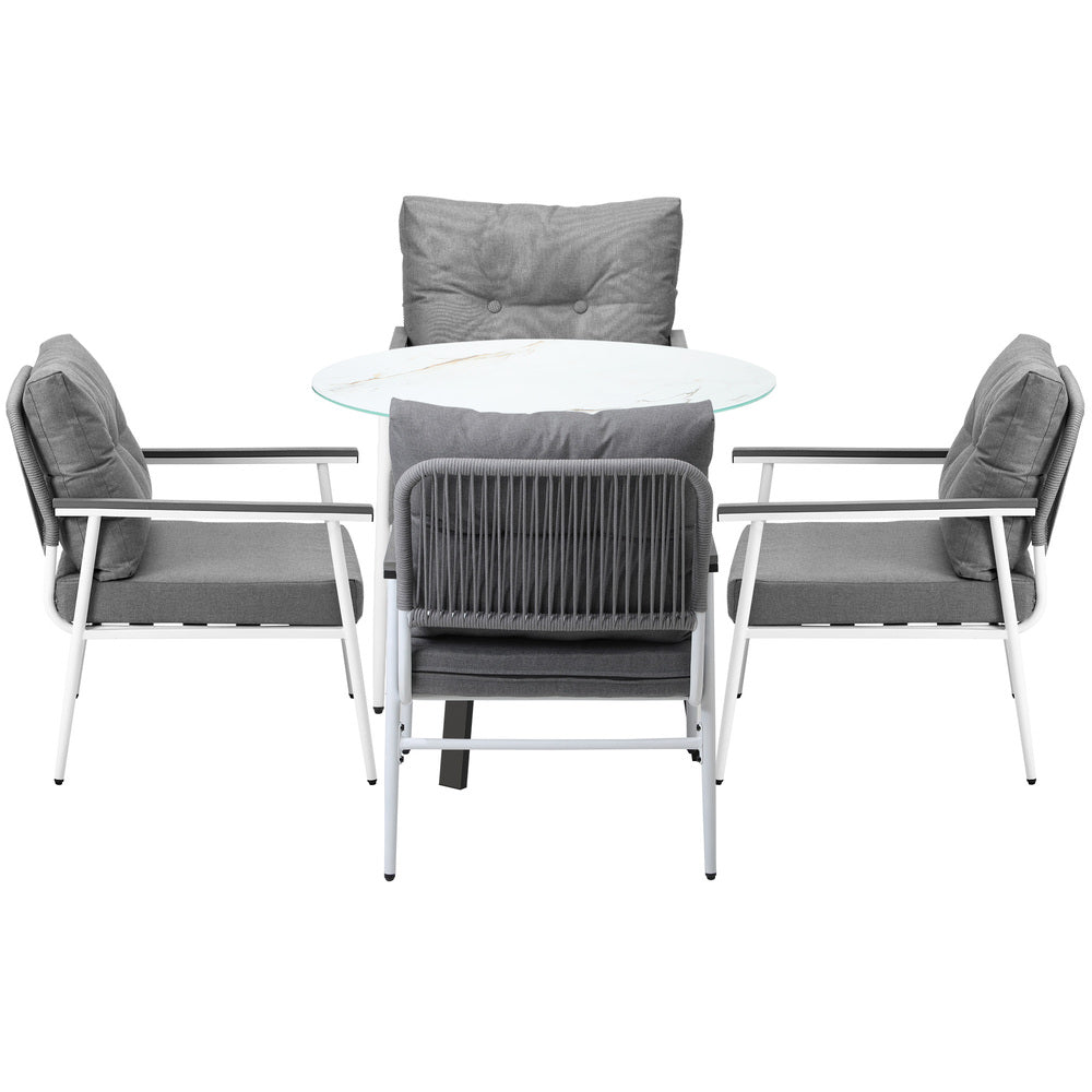 Outdoor Dining Set 4 Seater Marble Tempered Glass Table