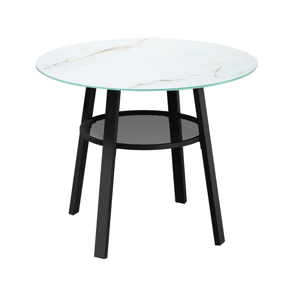 Outdoor Dining Set 4 Seater Marble Tempered Glass Table