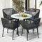 5PC Outdoor Dining Set Marble Style Table with 4 Rope Chairs Grey
