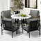 5PC Outdoor Bistro Set Table with 4 Sofa Chairs Grey Cushions