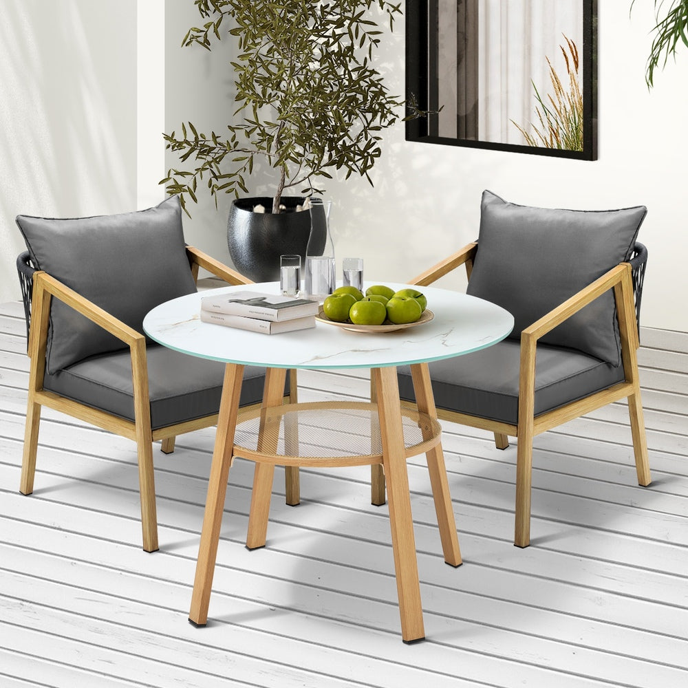 3PCS Outdoor Dining Set 90cm Table Lounge Chairs