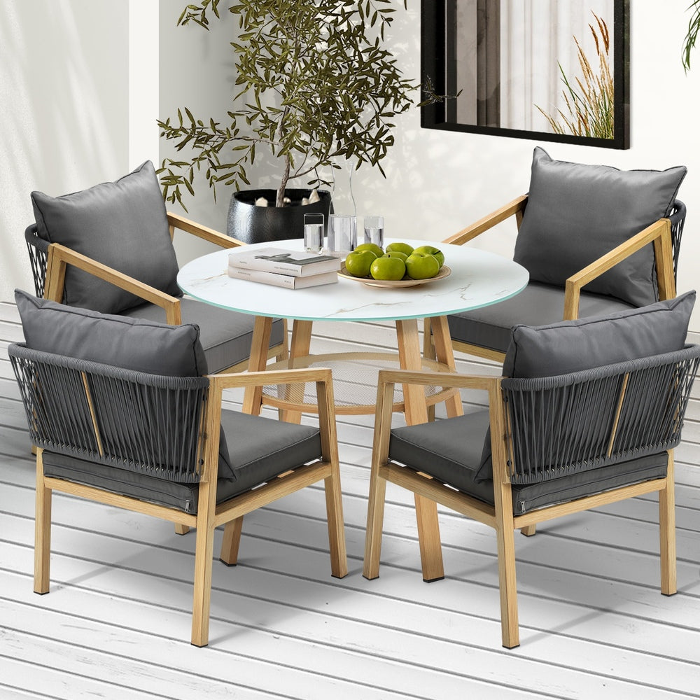 5PCS Outdoor Dining Set 90cm Table Lounge Chairs