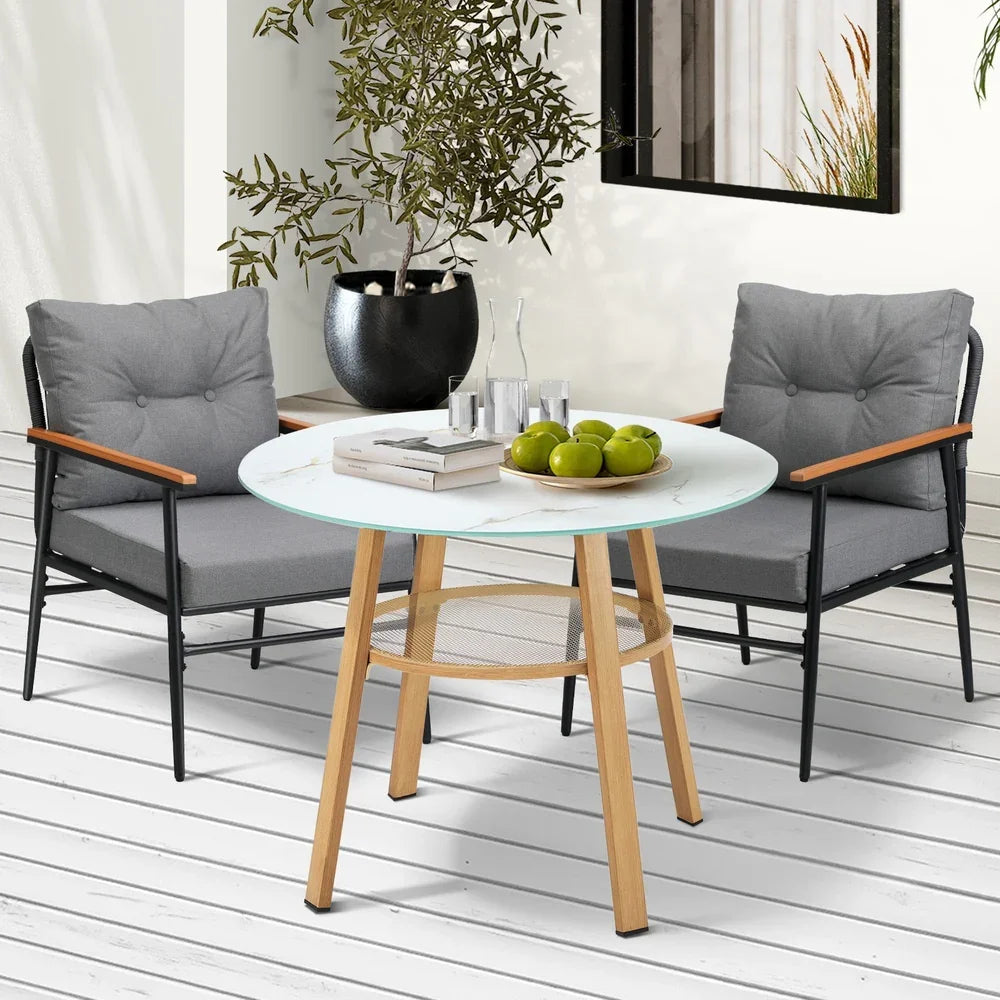 3PCS Outdoor Furniture Dining Set Table with Storage Shelf