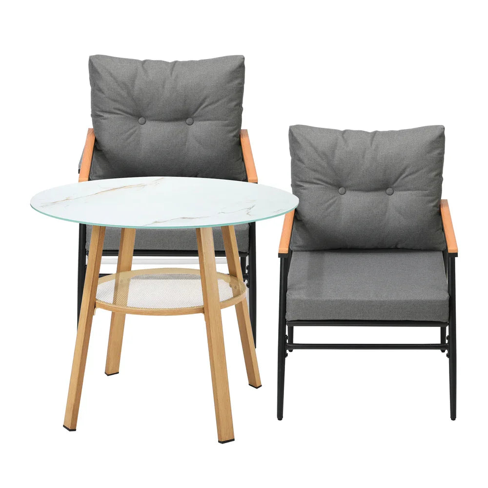 3PCS Outdoor Furniture Dining Set Table with Storage Shelf