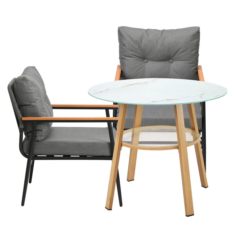3PCS Outdoor Furniture Dining Set Table with Storage Shelf