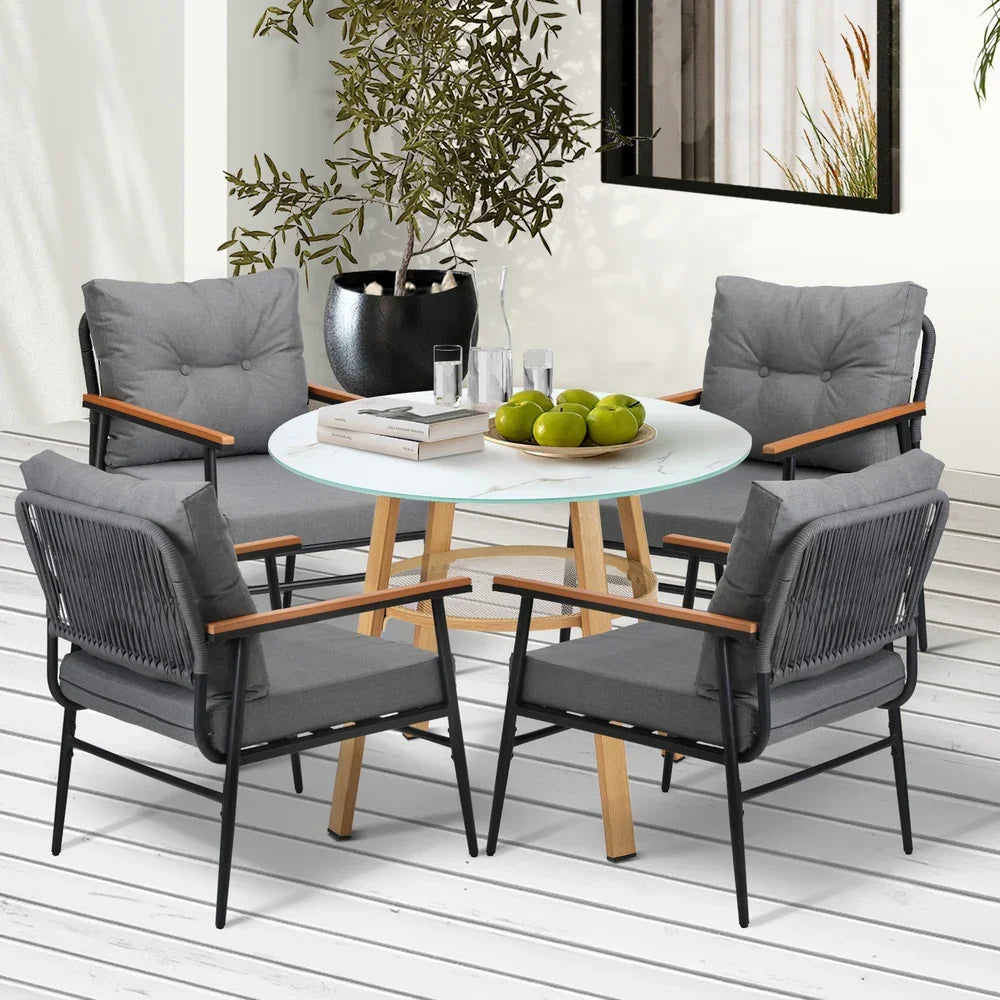 5PCS Outdoor Furniture Dining Set Table with Storage Shelf