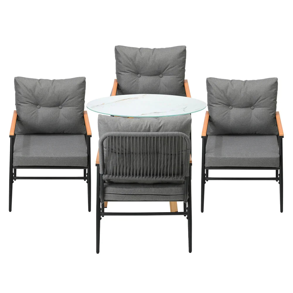 5PCS Outdoor Furniture Dining Set Table with Storage Shelf