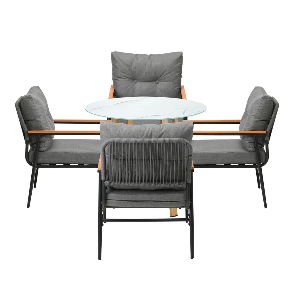 5PCS Outdoor Furniture Dining Set Table with Storage Shelf