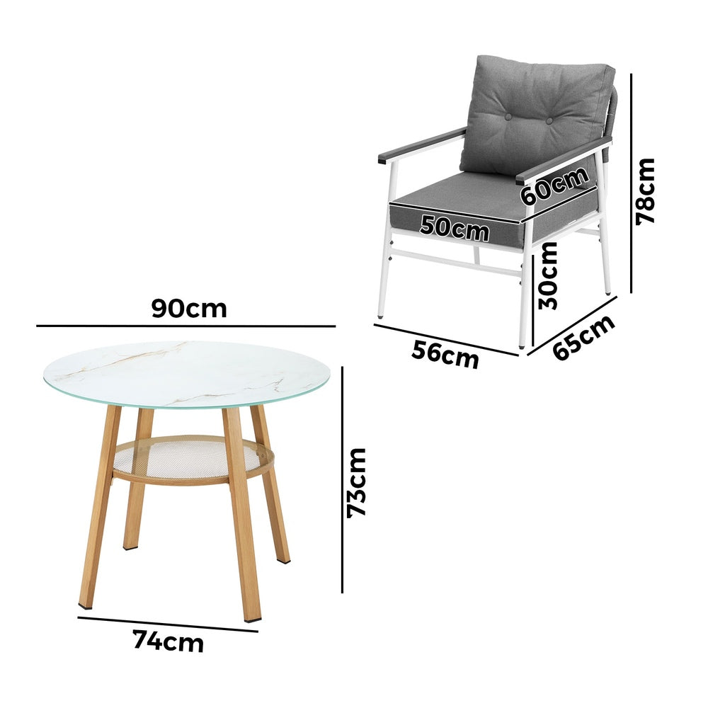Outdoor 3PCS Dining Set Table with Storage Shelf