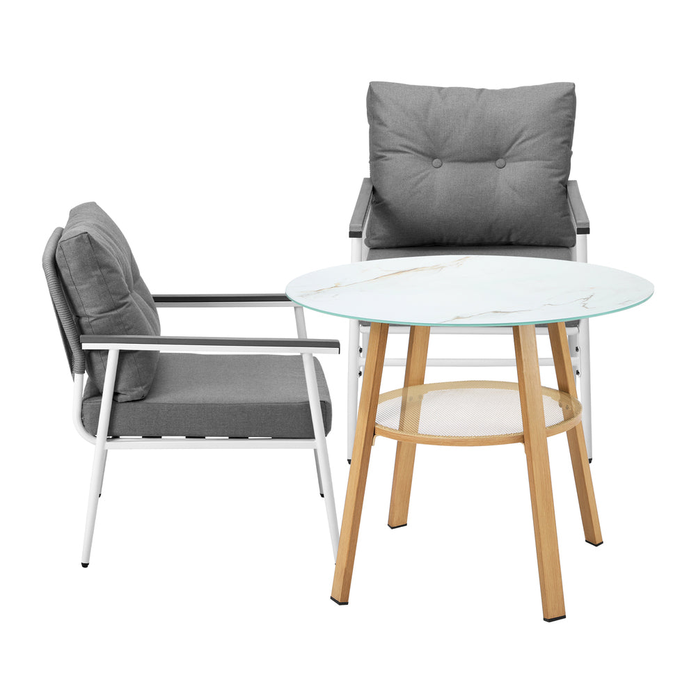 Outdoor 3PCS Dining Set Table with Storage Shelf